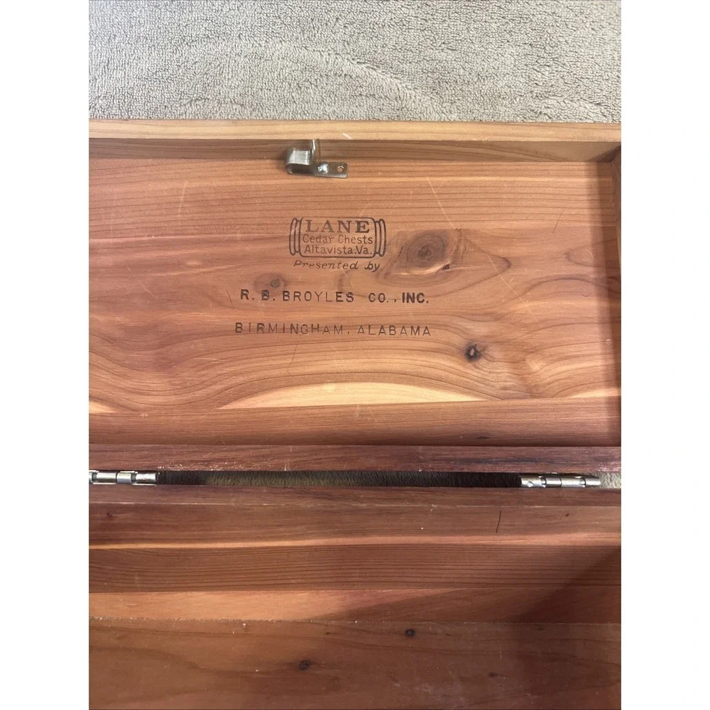 Vtg 1920s Lane Miniature Cedar Chest - R.B. Broyles Birmingham AL Address - Wood
